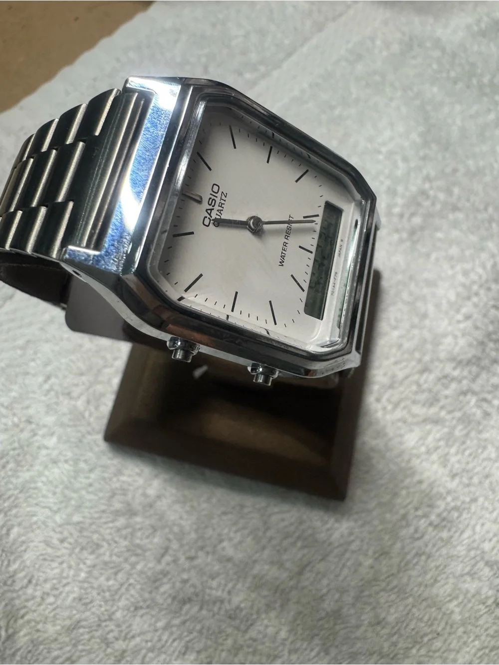 Casio Silver and White Hybrid Dial Watch